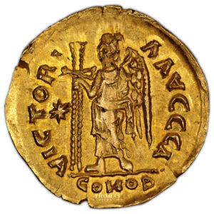 Coin Merovingian - Gold Solidus - Wisigoths - Justinian- Treasure of Viviers reverse