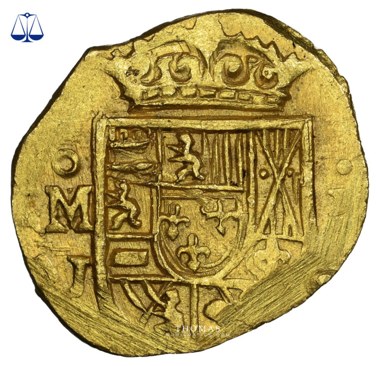 Philippe V – Cob 1 escudo or Mexico – NGC MS 65 – Légende fautée – Trésor naufrage – 1715 Fleet Shipwreck