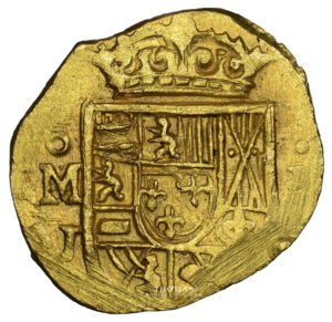 Coin - Mexico - Philippe V - Gold cob 1 escudo (1714) J - Error Legend -  NGC MS 65 Shipwreck - 1715 Fleet Shipwreck obverse