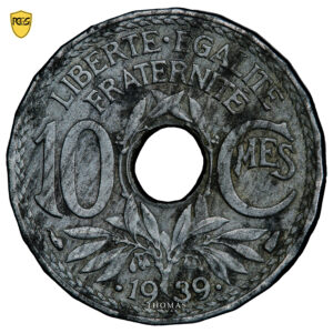 Lindauer - Pattern trial  Double reverse 10 centimes Zinc - Edge smooth 24 pans - PCGS AU Detail obverse