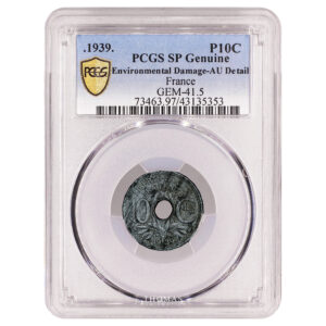Lindauer - Pattern trial  Double reverse 10 centimes Zinc - Edge smooth 24 pans - PCGS AU Detail slab