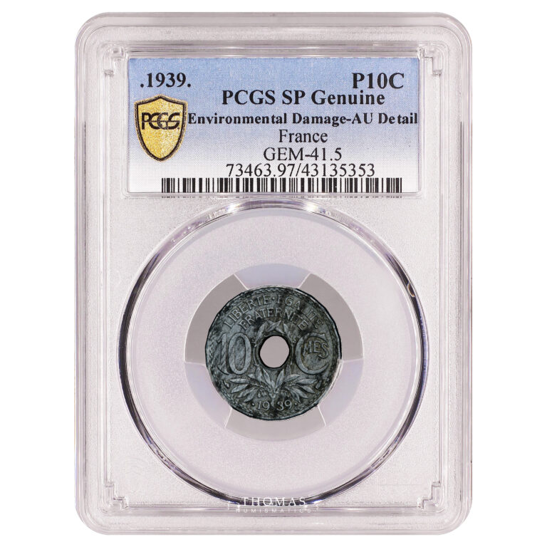 Lindauer - Pattern trial  Double reverse 10 centimes Zinc - Edge smooth 24 pans - PCGS AU Detail slab