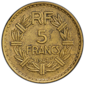 Coin France - 5 francs - Lavrillier - 1947 - PCGS AU 55 reverse