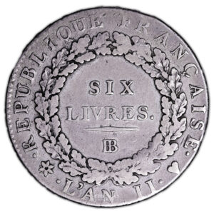 France - Convention Nationale - Écus de 6 livres en argent - 1793 Strasbourg Légende Française-Revers