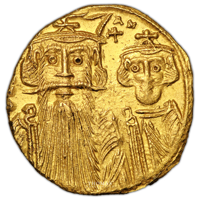 Byzantine coin - Constans II with three sons - Gold - Solidus - Pedigree Davis and Clark obverse