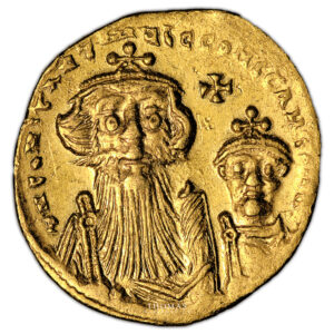 Byzantine coin - Constans II and son Constantin IV - Gold Solidus - Pedigree Frank Artwell obverse