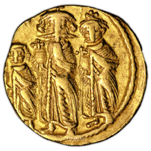 Byzantine coin- Gold Solidus - Heraclius Constantinus and Heraclesnas - Pedigree Frank Artwell obverse