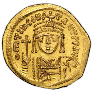 Byzantine coin - Gold Solidus  - Tiberius Constantinus - Pedigree Davis and Clark obverse