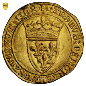 Coin - France  Charles VI - Gold Ecu d'or - Paris - PCGS MS 63 - Treasure Hoard -  the One Hundred Years war obverse