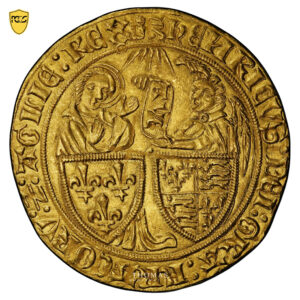 Monnaie France – Henry VI – Salut d’or – Rouen – PCGS MS 64 - Trésor guerre de cent ans – Abbaye de la Lucerne-Avers