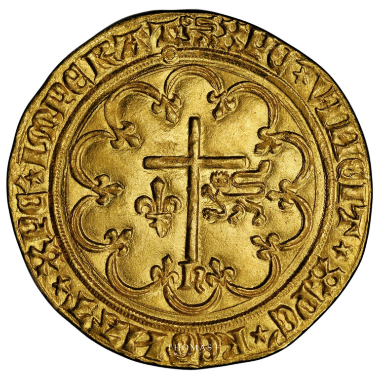 Monnaie France – Henry VI – Salut d’or – Rouen – PCGS MS 64 - Trésor guerre de cent ans – Abbaye de la Lucerne-Revers