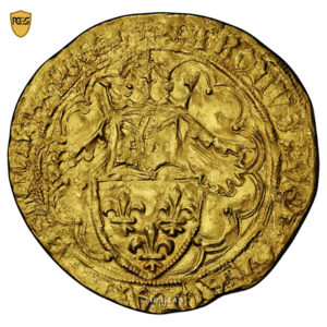 Coin - France  Charles VI - Gold 1/2 Heaume d'or - La Rochelle - PCGS MS 62 - Treasure Hoard -  the One Hundred Years war obverse