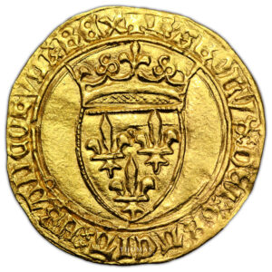 Coin France - Charles VI - Écu d'or à la Couronne - Saint-Lô - Hoard - Treasure of Middle Age obverse