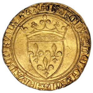 Coin - France  Charles VI - Gold Ecu d'or - Saint André de Villeneuve-lès-Avignon - Treasure Hoard -  the One Hundred Years war obverse