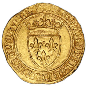 Coin - France  Charles VI - Gold Ecu d'or - Saint-lô Treasure Hoard -  the One Hundred Years war obverse