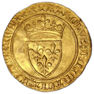 Coin - France  Charles VI - Gold Ecu d'or - Troyes - Treasure Hoard -  the One Hundred Years war obverse