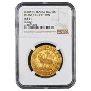 Monnaie France - Jean II le Bon - Mouton d'or - NGC MS 61 - Trésor de Pontivy-Slab