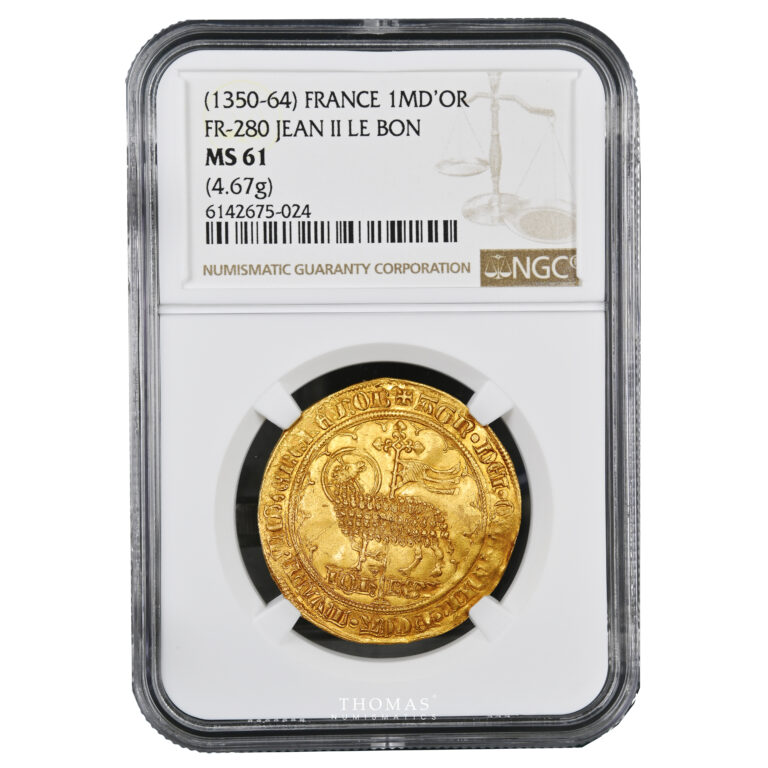 Monnaie France - Jean II le Bon - Mouton d'or - NGC MS 61 - Trésor de Pontivy-Slab