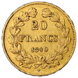 Monnaie France - Louis Philippe - 20 Francs or - 1840 W Lille Caducée - 4 550 Exemplaires-Revers