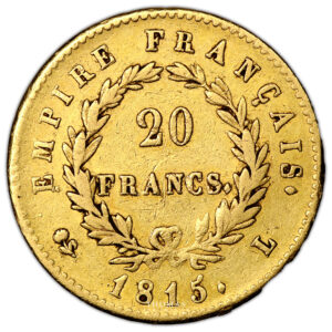 Monnaie France - Napoléon Ier - 20 Francs or - 1815 L Bayonne Cent-Jours-Revers