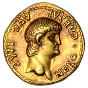 Roman coin - Nero Gold Aureus - Roma - Patine - Boscoreale Toning - Hoard obverse