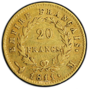 Coin France -Napoléon Ier - Gold - 20 francs or - 1811 M Toulouse - PCGS XF 40 - 4929 examples reverse