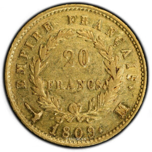 Coin France -Napoleon I - Gold - 20 francs or - 1809 M Toulouse - PCGS AU 50 -  4971 examples reverse