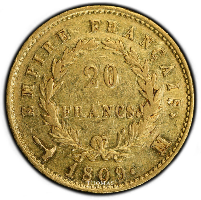 Coin France -Napoleon I - Gold - 20 francs or - 1809 M Toulouse - PCGS AU 50 -  4971 examples reverse