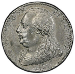 France - Louis XVIII - 5 francs Essai Pattern - Lead - 1815 Paris- PCGS SP Genuine - Damage - Au details obverse