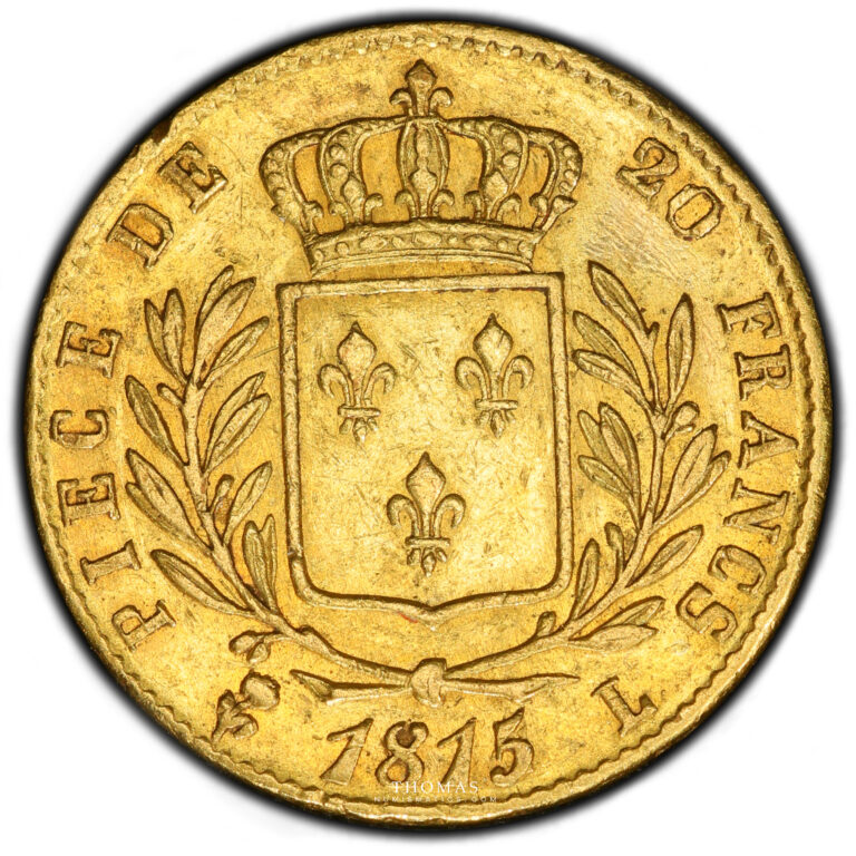 Coin France - Louis XVIII - Gold - 20 francs or - 1815-4 L Bayonne - PCGS AU 50 reverse