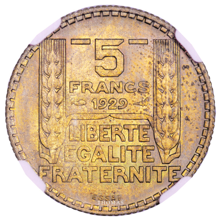 Monnaie France Essai - 5 Francs Turin 1929 – Bronze Aluminium - NGC MS 65-Revers