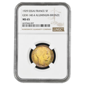 Monnaie France Essai - 5 Francs Turin 1929 – Bronze Aluminium - NGC MS 65-Slab