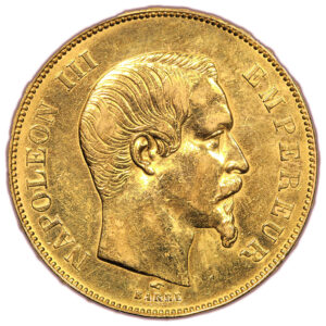 Coin France Napoléon III - Gold - 50 Francs Or - tête nue - 1855 A Paris obverse