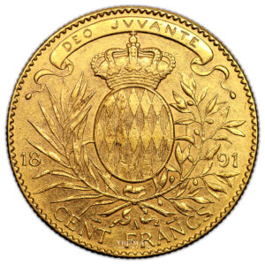 Coin Monaco - Gold - 100 Francs Or Albert I - 1891 A Paris - 20 000 examples reverse