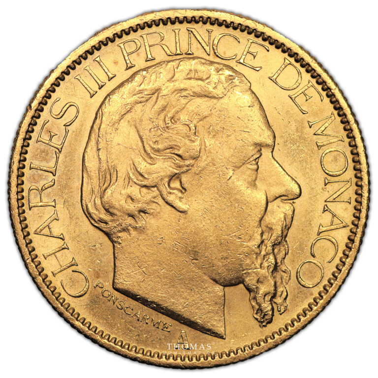 Coin Monaco - Gold 100 Francs Or Charles III - 1882 A Paris - 5 000 examples obverse