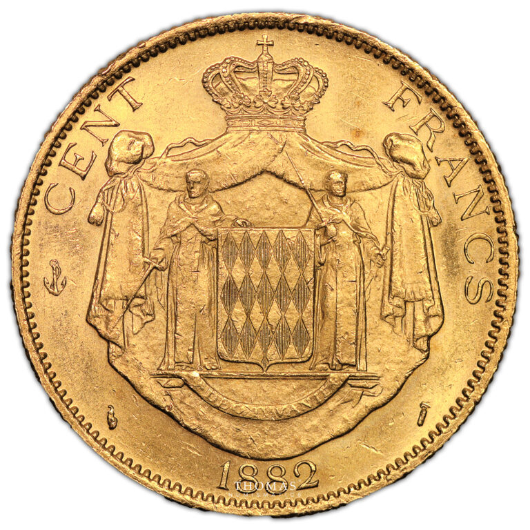 Coin Monaco - Gold 100 Francs Or Charles III - 1882 A Paris - 5 000 examples reverse