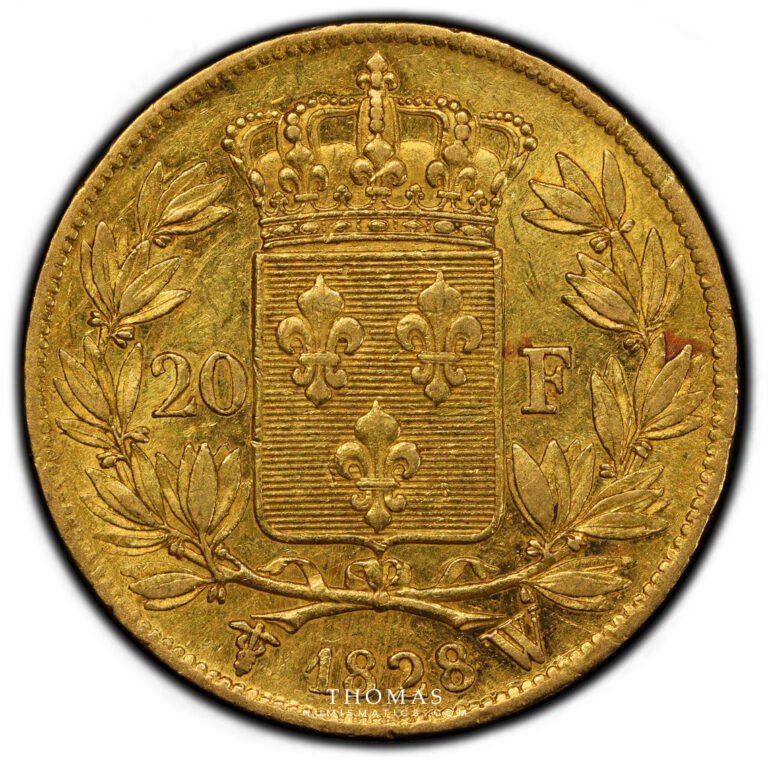 Coin France - Charles X - Gold 20 Francs or - 1828 W Lille - PCGS AU 55 reverse