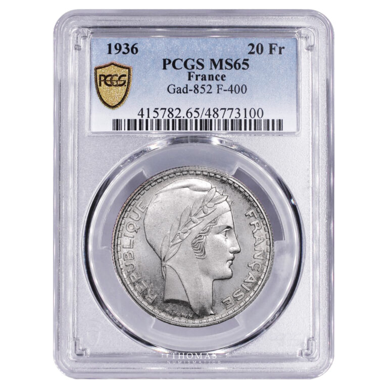 coin France – 20 francs Turin silver – 1936 – PCGS MS 65 slab