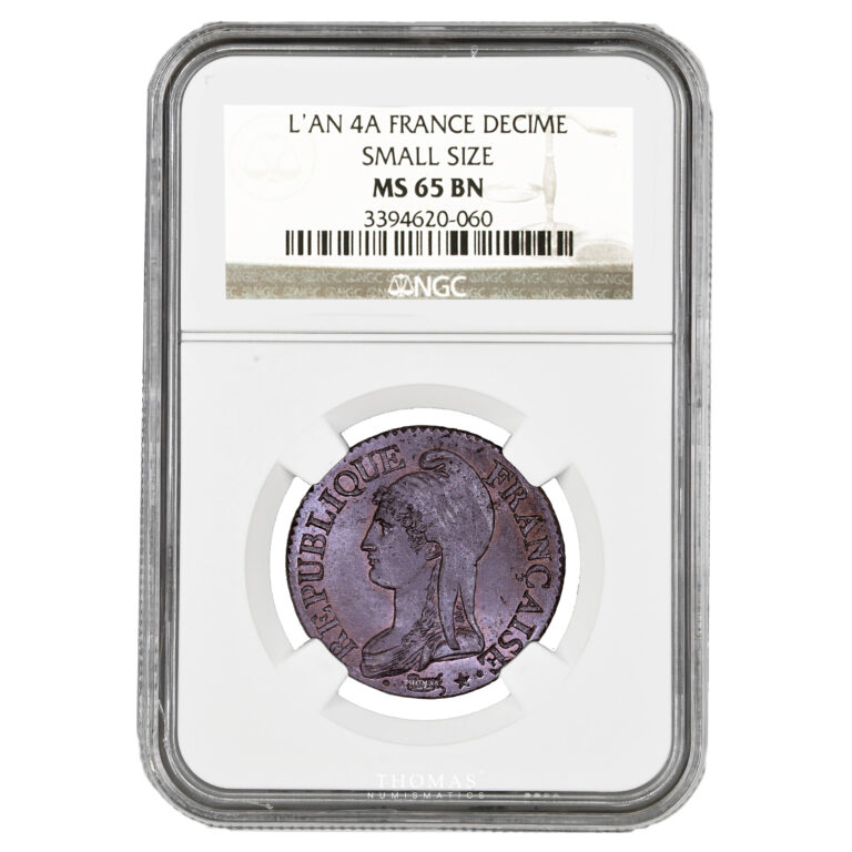 Coin France - Directoire - Small size - Décime Dupré - An 4 A Paris - NGC MS 65 BN reverse slab