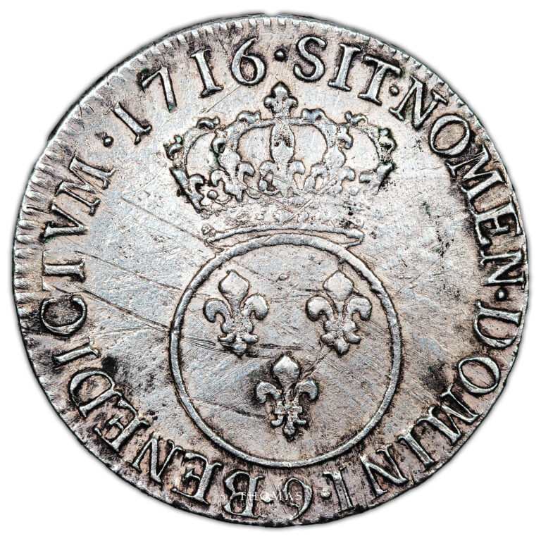 Monnaie France - Louis XV - Écu Vertugadin flan neuf - 1716 - 9 Rennes-Revers