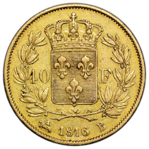 Coin France - Louis XVIII - Gold 40 Francs or - 1816 B Rouen - 755 examples reverse