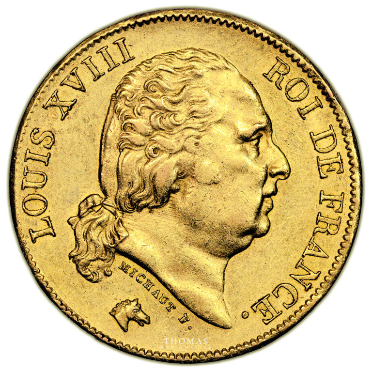 Coin France - Louis XVIII - gold - 40 Francs or - 1820 / var 2/1 -  A Paris - 5474 examples obverse