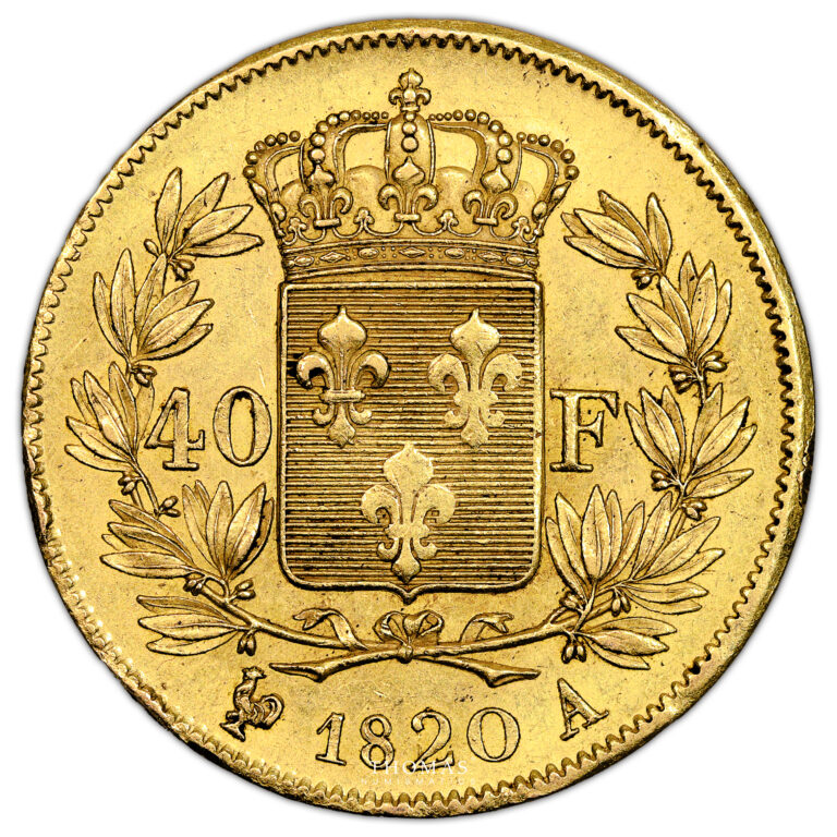 Coin France - Louis XVIII - gold - 40 Francs or - 1820 / var 2/1 -  A Paris - 5474 examples reverse