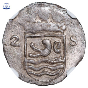 Coin Netherlands - 2 Stuiver 1711 - Zeeland - shipwreck treasure Zuytdorp - NGC AU Details obverse