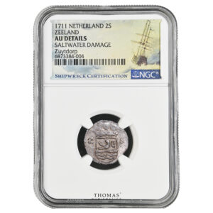 Coin Netherlands - 2 Stuiver 1711 - Zeeland - shipwreck treasure Zuytdorp - NGC AU Details slab