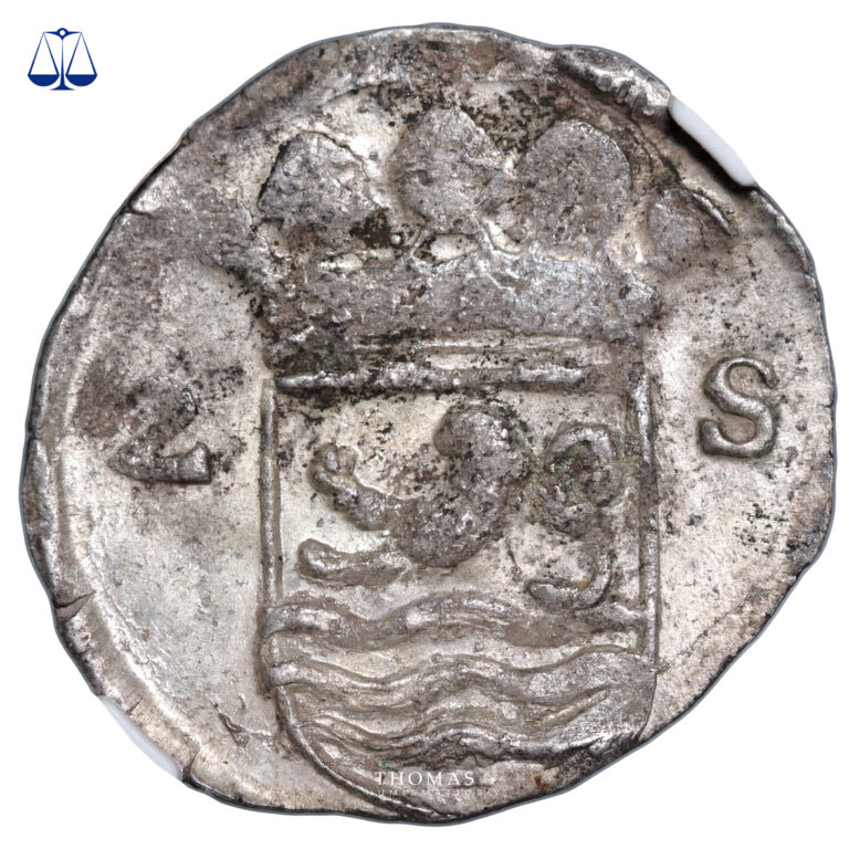 Coin Netherlands - 2 Stuiver 1711 - Zeeland - shipwreck treasure Zuytdorp - NGC MS 61 obverse