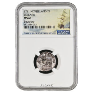 Coin Netherlands - 2 Stuiver 1711 - Zeeland - shipwreck treasure Zuytdorp - NGC MS 61 slab