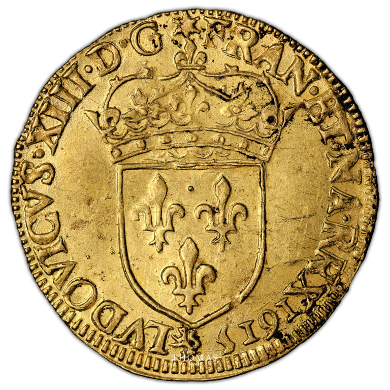 Coin France - Louis XIII - Gold - Écu d'or au Soleil - 1615 A Paris - 27 100 examples obverse