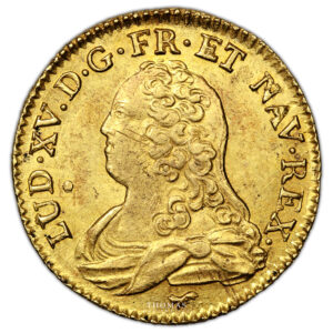 Coin - France - Louis XV - Gold -  Louis d’or aux Lunettes – 1727 A Paris –  Treasure of rue Mouffetard obverse