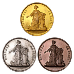 Médailles France - Lot de 3 médailles dont 1 en or - Barreau de Paris - Compagnie des Notaires de Paris-Avers